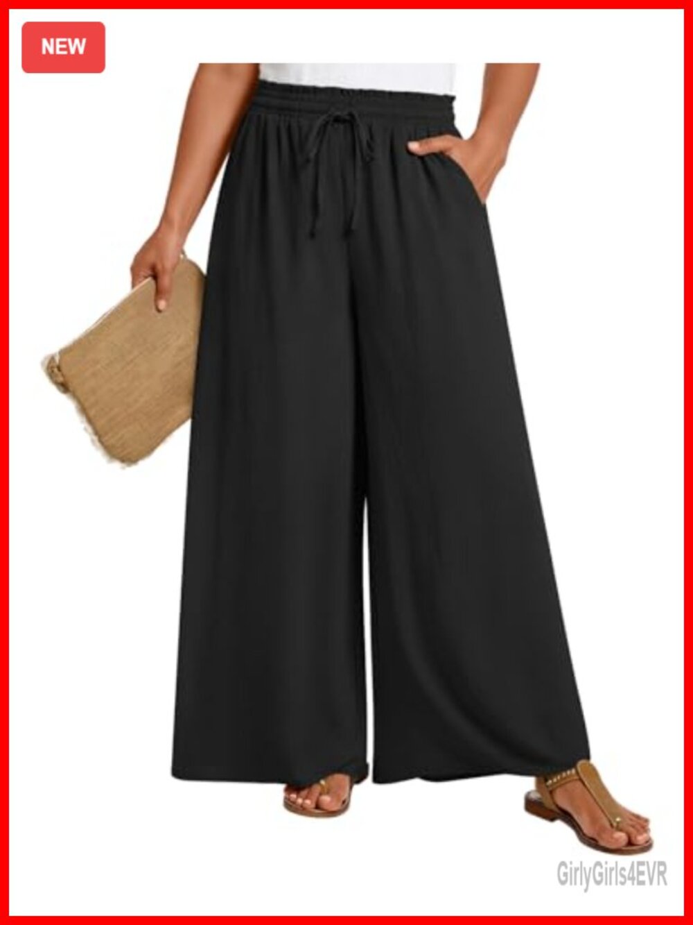 Women's Plus Size Wide Leg Casual Palazzo Pants with Pockets